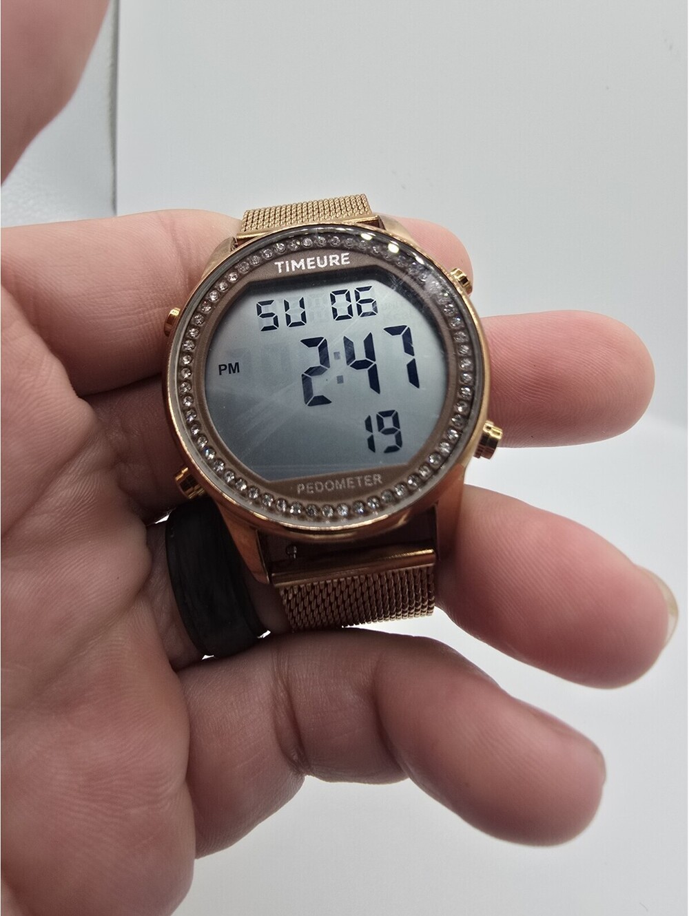 TIMEURE TU-2401 Women's Pedometer Watch Brown Stainless Steel Step Counter Alarm